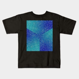 three cuttings of 3D abstract blue pattern in the style of lattice characters It's like a braided Kids T-Shirt